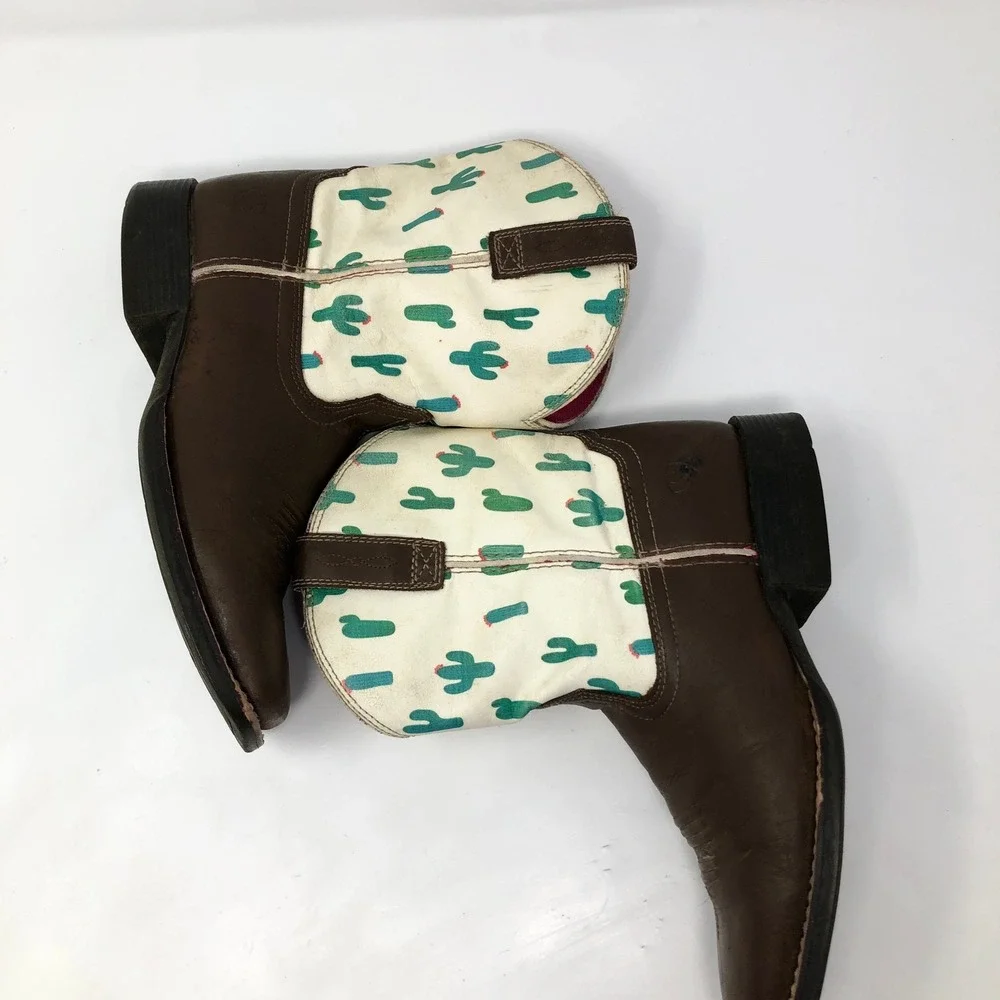 Ariat Youth Girls Size 3 Cactus Print Brown Leather Round Toe Western Boots
